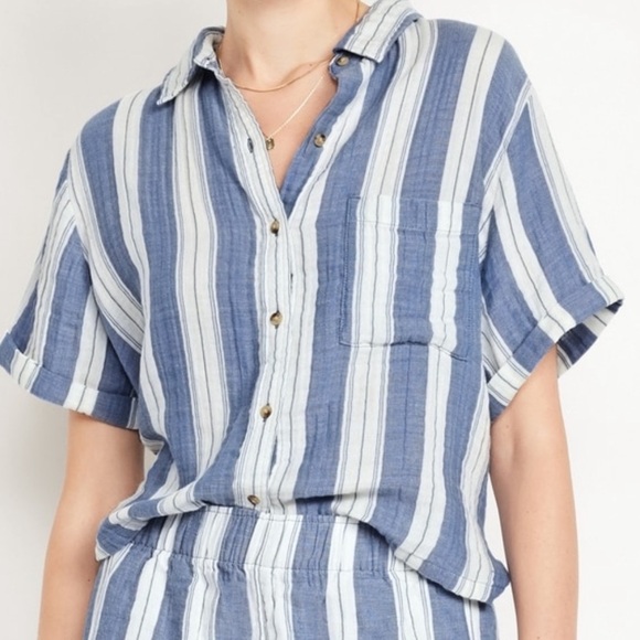 Old Navy plus size 3X shirt sleeve gauze cotton button down blouse NWT casual - Picture 1 of 11